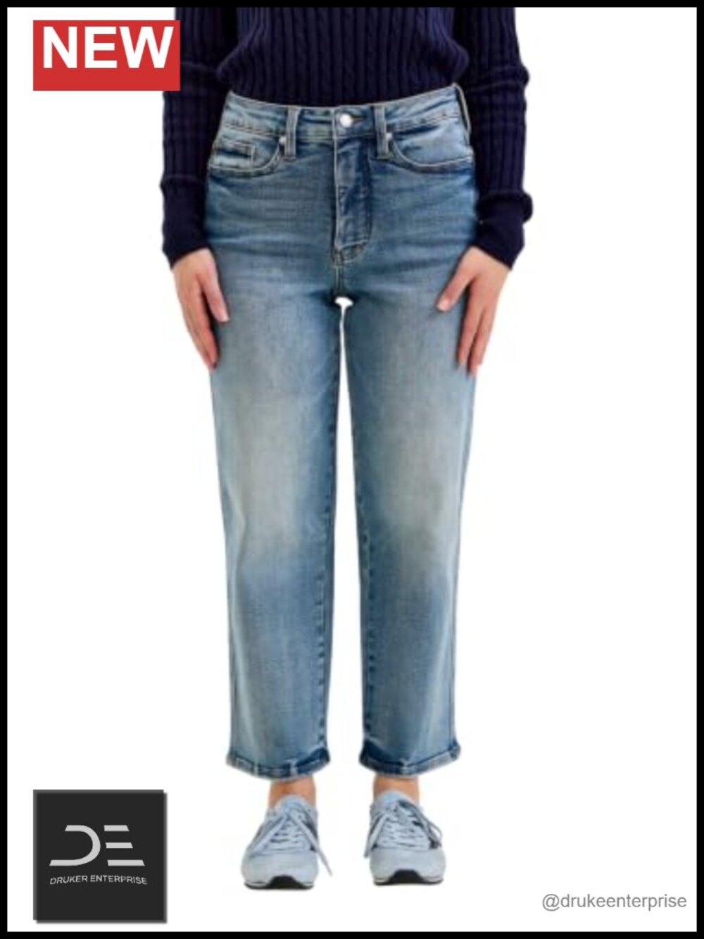 Women's High Waisted Ankle Straight Jeans with Tummy Control Cotton Blend